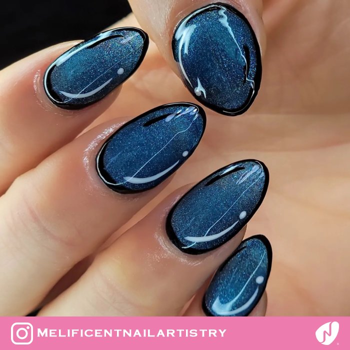 Glossy Blue Comic Nails
